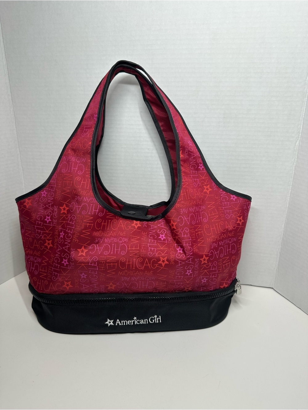 American Girl Red-Pink Patterned Tote with Black Base - Picture 14 of 14